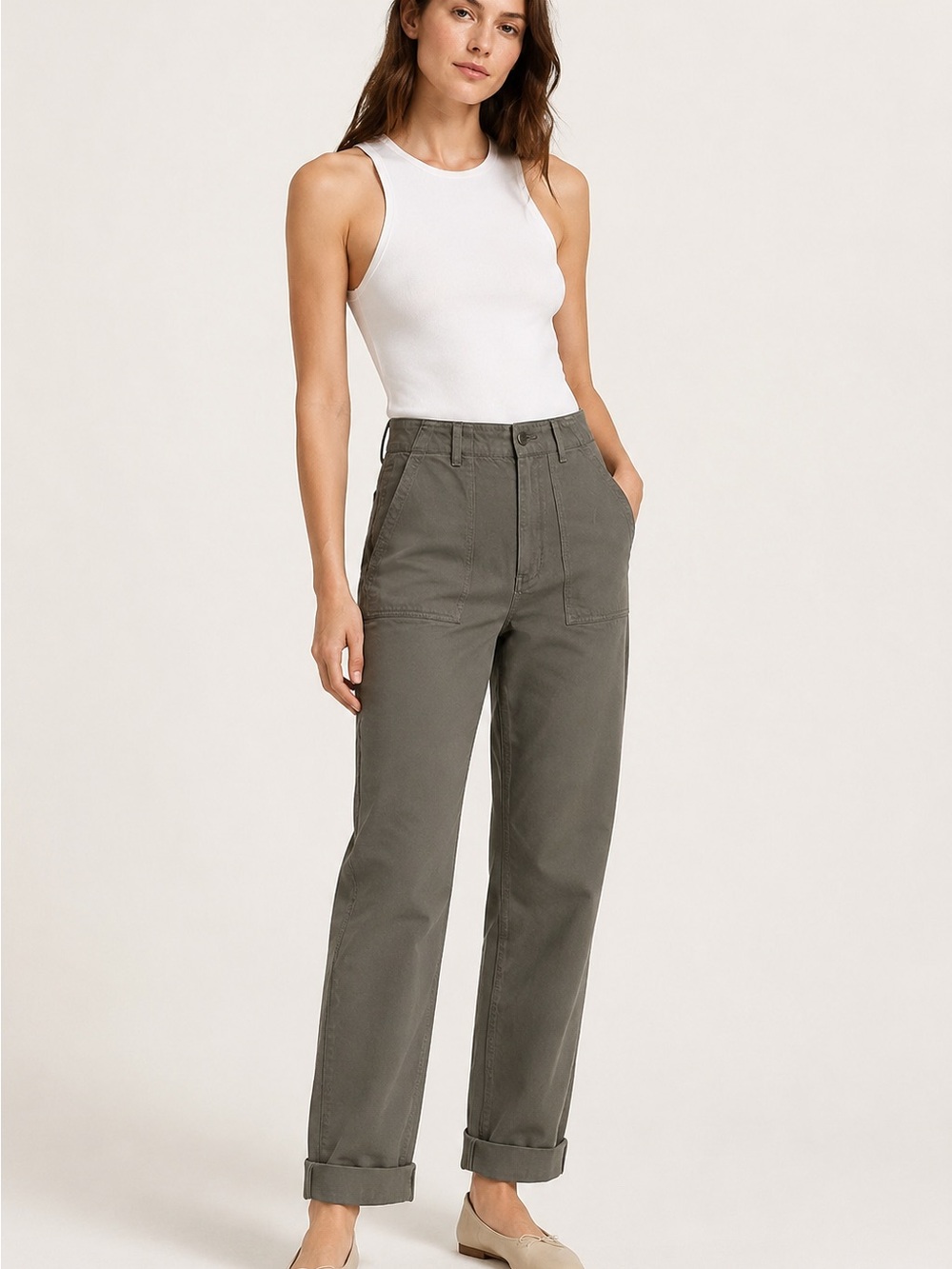 Aritzia Denim Forum Joni High Rise Loose Jeans Olive Grey 24 29L